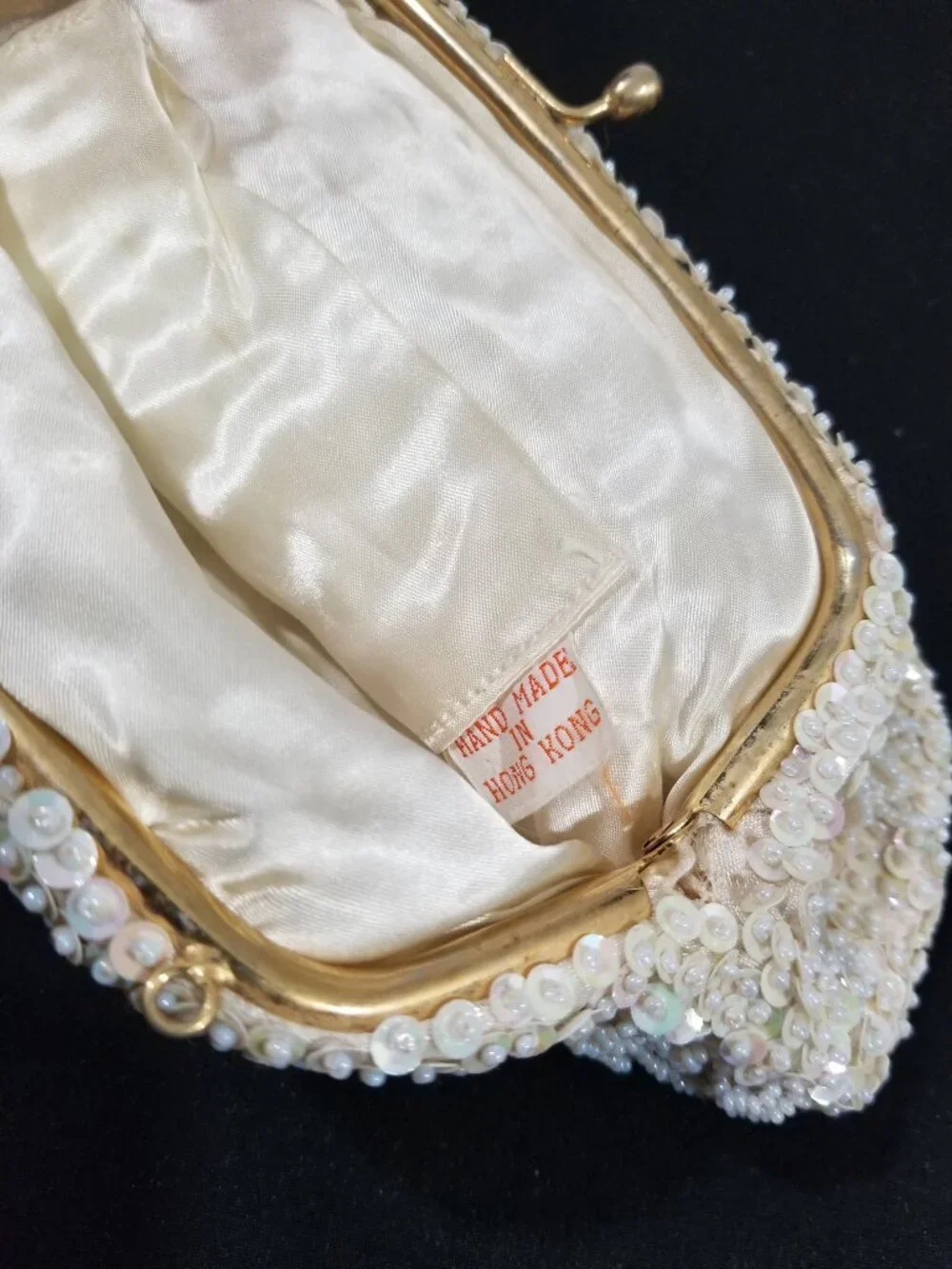 Vintage Beaded Evening Clutch Purse Ivory White Sparkly Iridescent Beads